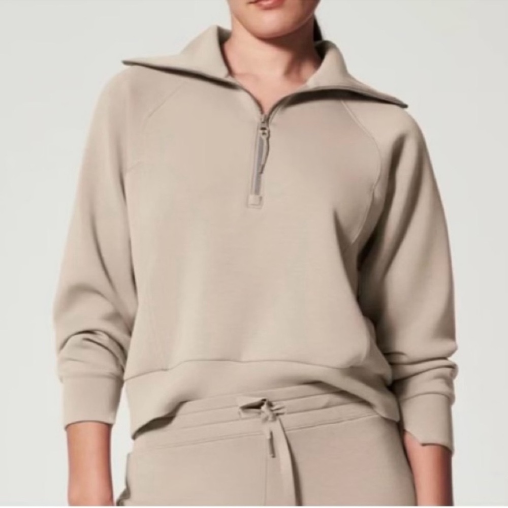 SPANX Women's Taupe Quarter-Zip Sweatshirt medium NWT